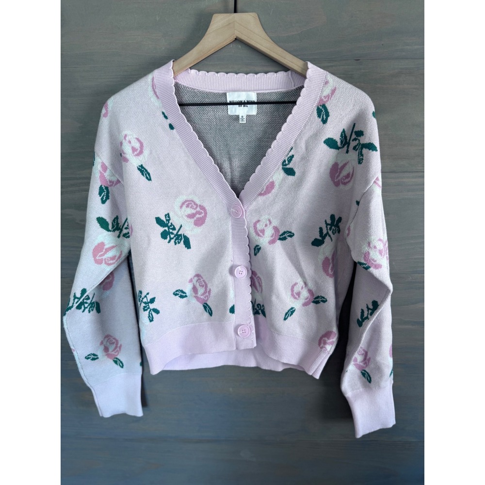 Willow & Wind Floral‎ Rose Cardigan Sweater Size Small Pink